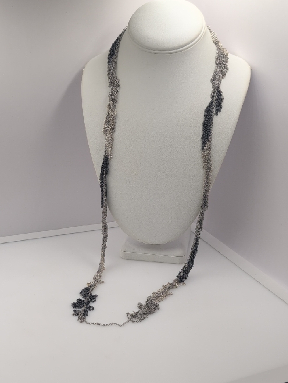 Multi-Strand Black and Silver Chain Fringe Necklace - Picture 6 of 7